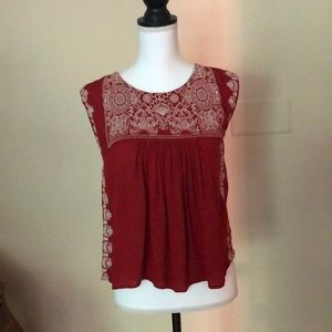 Embroidered Red Sleeveless Top